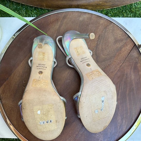 Stuart Weitzman Womens Mondrian 100 Sandal Silver/ Aurora size US 7 - Picture 13 of 14